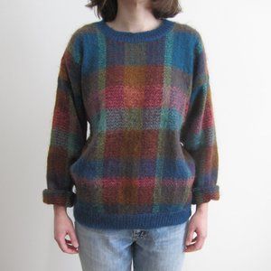 Vintage 80s colourful plaid knitted sweater